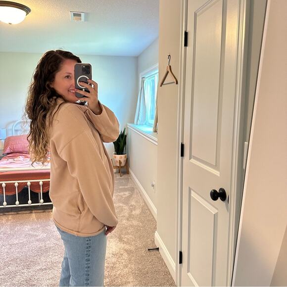 J. Crew Cotton Rose Pink Tunic Half Zip Sweatshirt w Pockets Medium - Picture 3 of 10